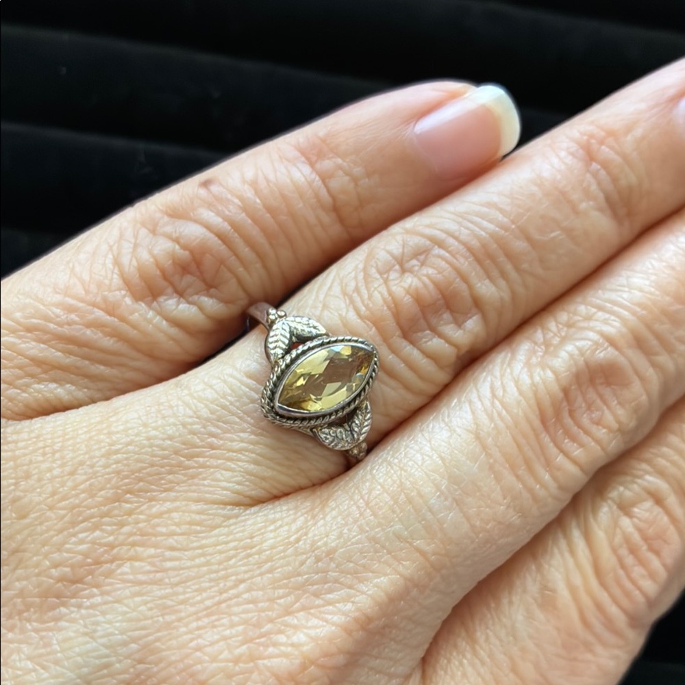 Lemon Quartz Sterling Silver Women's Ring - Braided, Leaf Detail